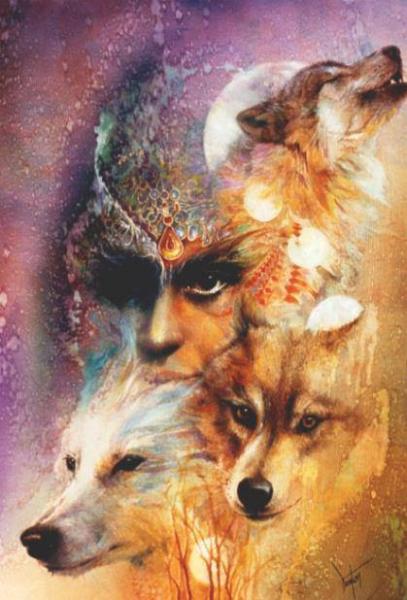 Portrait de Femme et ses loups